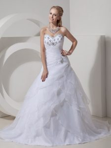 Sweetheart Court Train Organza Dress for Wedding with Layers and Beading
