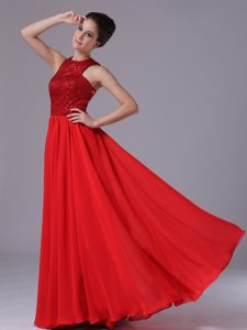 Chiffon Empire Red Cheap Evening Dresses for Women with High-neck