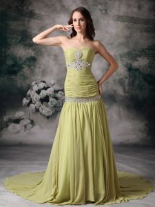 Sweet Yellow Green Mermaid Sweetheart Chiffon Evening Dress Patterns