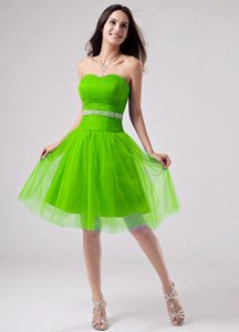Beaded Strapless A-line Knee-length Green Prom Homecoming Dress for Cheap