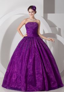 Purple A-line Sweetheart Tulle Ruched and Beaded Sweet 15 Quinceanera Dresses