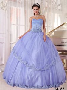 Lilac Sweetheart and Tulle Quinceanera Dress with Appliques on Sale