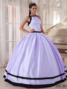 Lilac and Black Bateau Satin Dress for Quinceanera in 2014 for Custom Made