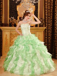 Apple Green Sweetheart Organza Quinceanera Dress with Beading and Ruffles