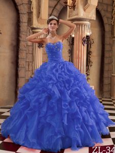 New Royal Blue Sweetheart Organza Sweet 16 Quinceanera Dresses with Ruffles