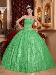 Green Sweetheart Quinceanera Dress with Beading and Sequins for Custom Made