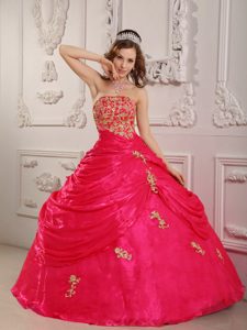 Strapless Organza Sweet Sixteen Quinceanera Dress with Appliques on Promotion