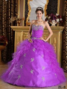 Purple Sweetheart Organza Quinceanera Dress with Ruffles on Wholesale Price