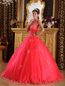 New Halter Top Tulle Quinceanera Dress with Appliques Decorated on Promotion
