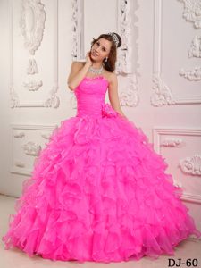 Romantic Sweetheart Organza Beaded Hot Pink Quinceanera Gown Dress in 2013