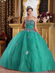 Sweetheart Tulle Quinceanera Dress with Appliques Decorated for Custom Made