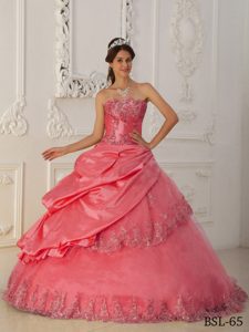 Watermelon Beaded 2013 Classical Long Dress for Quinceaneras with Appliques