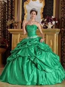 Beautiful Green Ruched and Beaded Lace-up Fall Dress for Quince under 250