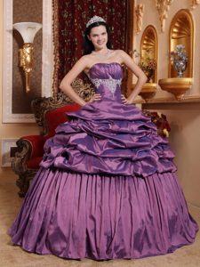 Exquisite Strapless Long Appliqued Quinceanera Gown in Purple