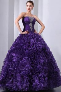Strapless Long Organza Romantic Purple Sweet 16 Dresses with Flowers