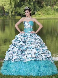 Beading and Pick-ups Multi-colored Print Quinceanera Dress Sweetheart