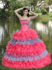 Multi-color Layered Ruffles Sequins Strapless Quinceanera Dress for 2004