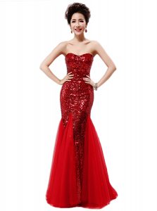 Hot Selling Mermaid Sequins Wine Red Dress for Prom Strapless Sleeveless Zipper