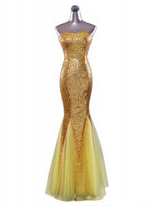 Great Mermaid Floor Length Gold Prom Dresses Sequined Sleeveless Sequins