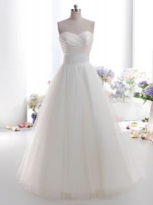 Superior A-line Wedding Dress White Sweetheart Tulle Sleeveless Floor Length Lace Up