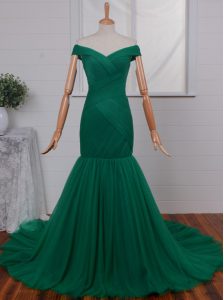 Mermaid Off the Shoulder Green Sleeveless Ruching Zipper Prom Dress