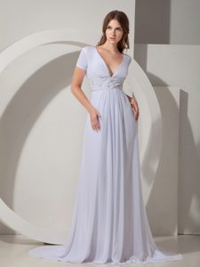 Fashionable Chiffon V-Neck Mother of the Bride Dresses with Court Train