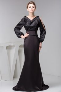 Brush train Mermaid Mother of the Bride Dresses with Long Open Sleeves