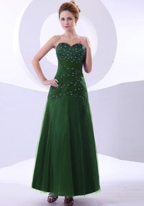 Green Prom Gown Dress with Beading to Ankle-length and Taffeta