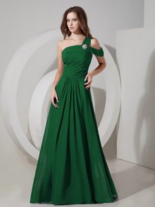 Wonderful Dark Green One Shoulder Prom Dress for Tall Girls with Ruche