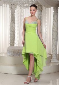 Pretty Spaghetti Straps High-low Yellow Green Prom Dresses with Beading
