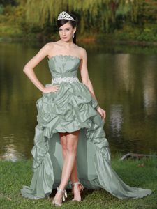Pretty High-low A-line Strapless Grey Dress for Prom with Beading