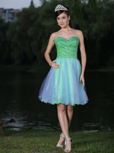 Wholesale Sweetheart Beaded Organza Prom Attire in Green to Mini-length
