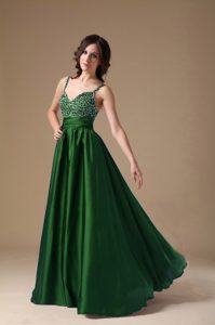 Discount Dark Green Spaghetti Straps Prom Dresses with Beading in Taffeta