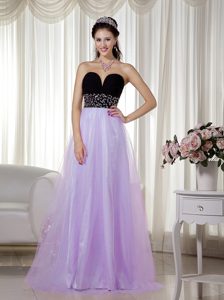 Lavender and Black Sweetheart and Tulle Prom Dress for Slim Girls