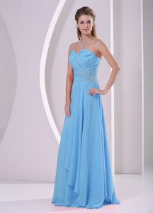 Elegant Aqua Blue Chiffon Sweetheart Prom Dress with Beading and Ruche