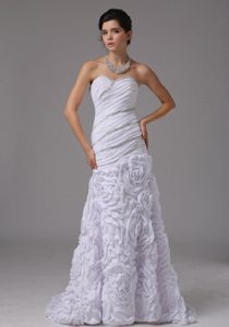 Elegant Mermaid Beaded and Ruched Dress for Wedding with Rolling Flower