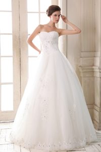 A-line Sweetheart Long Appliqued Lovely Wedding Dresses
