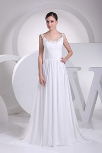 Scoop Beaded and Ruched Elegant Chiffon Wedding Dress with Court Train