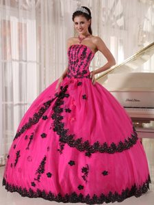 Hot Pink Strapless Layered Organza Quinceanera Dress with Appliques on Sale