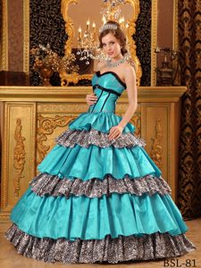 Sweetheart Blue and Leopard Quinceanera Dresses with Layers and Appliques
