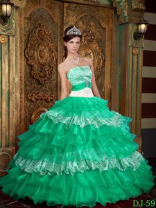 Turquoise Strapless Organza and Zebra for Layered Ruffles Quince Dresses