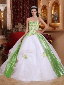 Organza Beading and Appliques Dress for A Quinceanera in White and Green