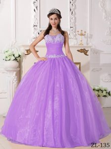 Lilac Strapless Appliques Quinceanera Dress Made in and Organza