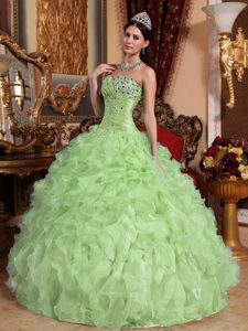 Yellow Green Sweetheart Organza Beading and Ruffles Quinceanera Dresses