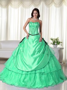 Apple Green and Black Ball Gown Organza Beading Quinceanera Dresses