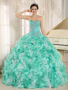 Apple Green Beaded and Ruffles Custom Made for 2013 Quinceanera Dress
