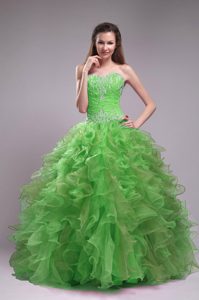 Spring Green Ball Gown Sweetheart Organza Appliques Quinceanera Dress