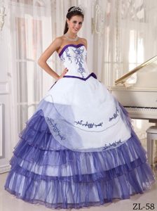 Gorgeous White and Purple Beaded Dresses for Quinceanera with Embroidery