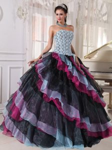 Wonderful Appliqued and Beaded Organza Long Sweet 15 Dress in Multi-color