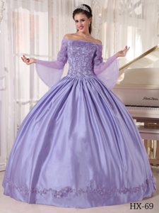 Discount Lavender Off The Shoulder Quinceaneras Dresses with Long Sleeves